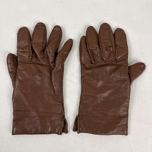 Vintage‎ Fownes Womens Brown Leather Cashmere Lined Gloves Size 7 - Picture 1 of 3